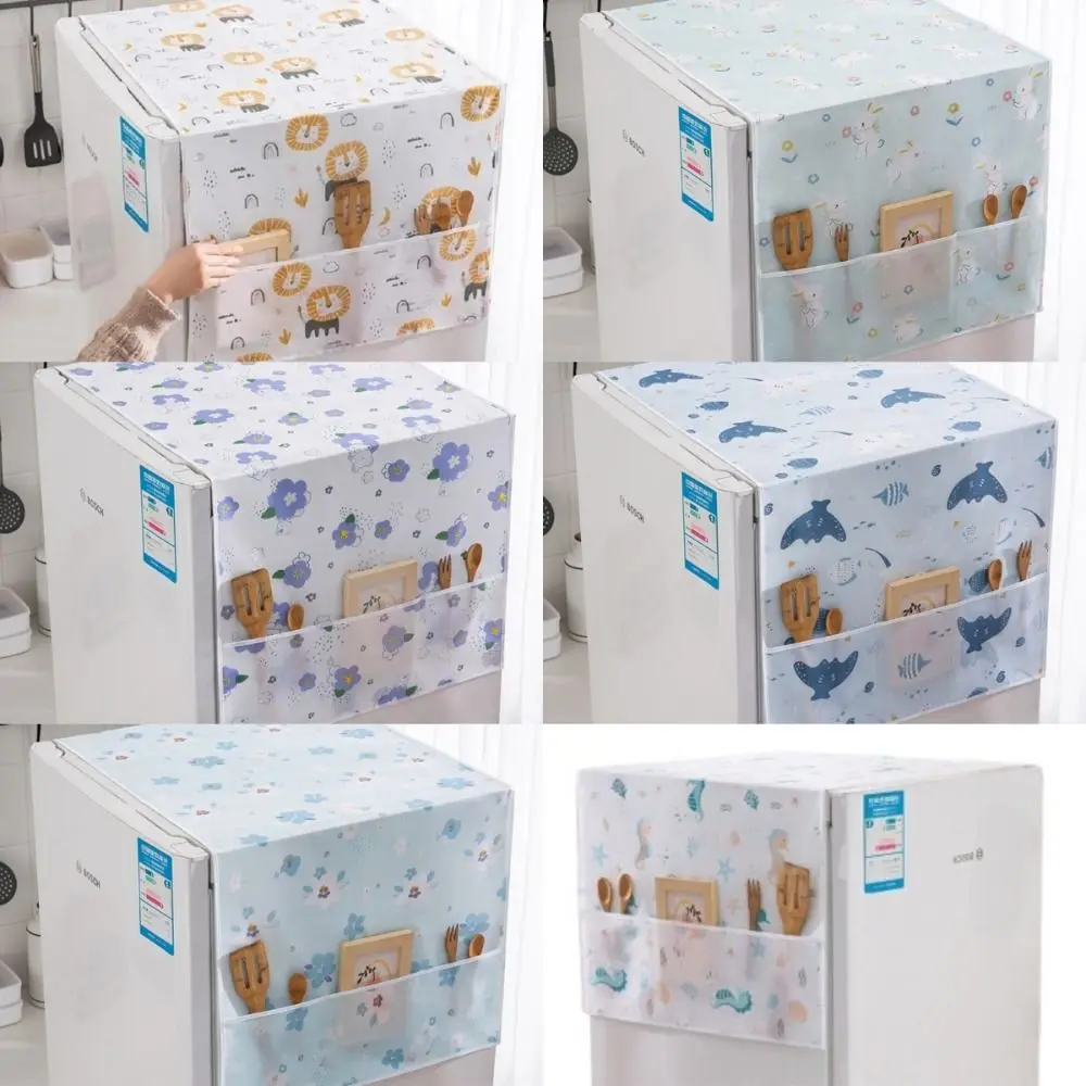 Пилозащитный чехол для холодильника PEVA, моющийся, водонепроницаемый, складной, для хранения, пылезащитный чехол с принтом и сумкой для хранения, чехол для бытовой техники