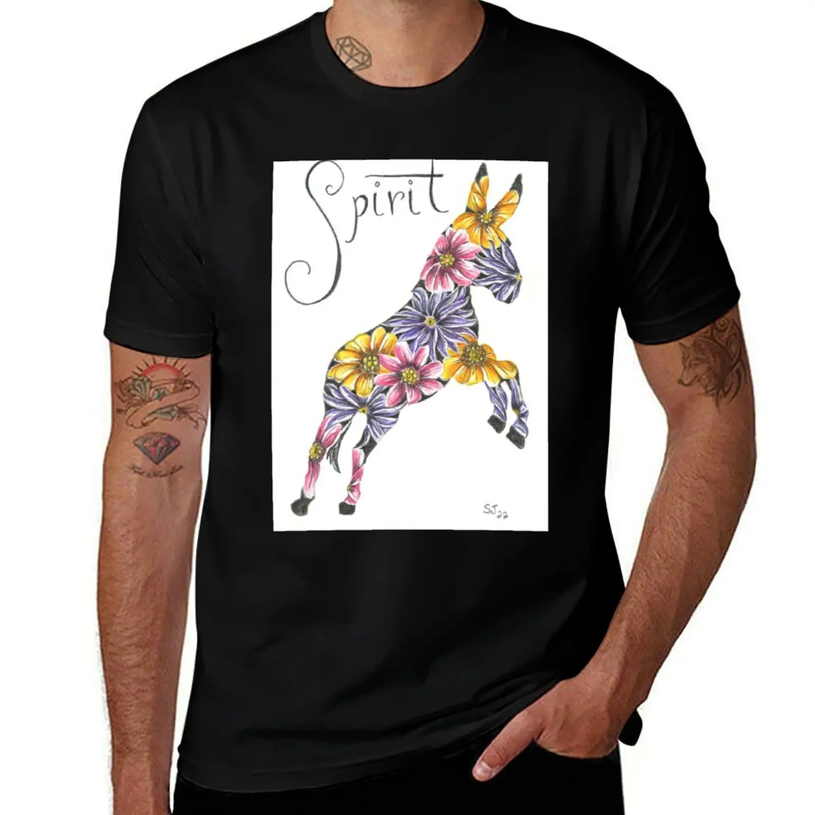Spirited Floral Jumping Mule T-Shirt Stretch Fabric Comfort T-Shirt