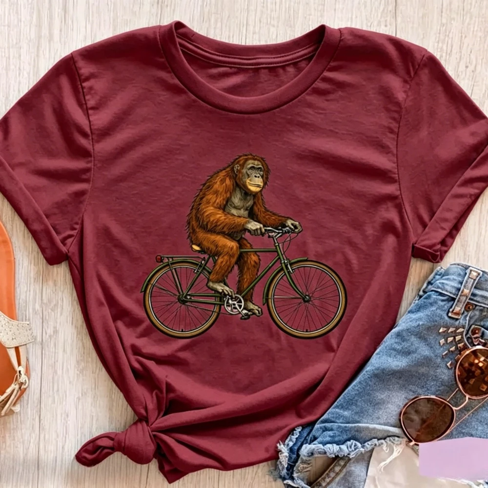 Orangutan Riding Bicycle Tee Funny Cycling T-Shirt Orangutan Cycling Printed Gifts Unisex Shirt Cyclist TShirt Men Women Tops