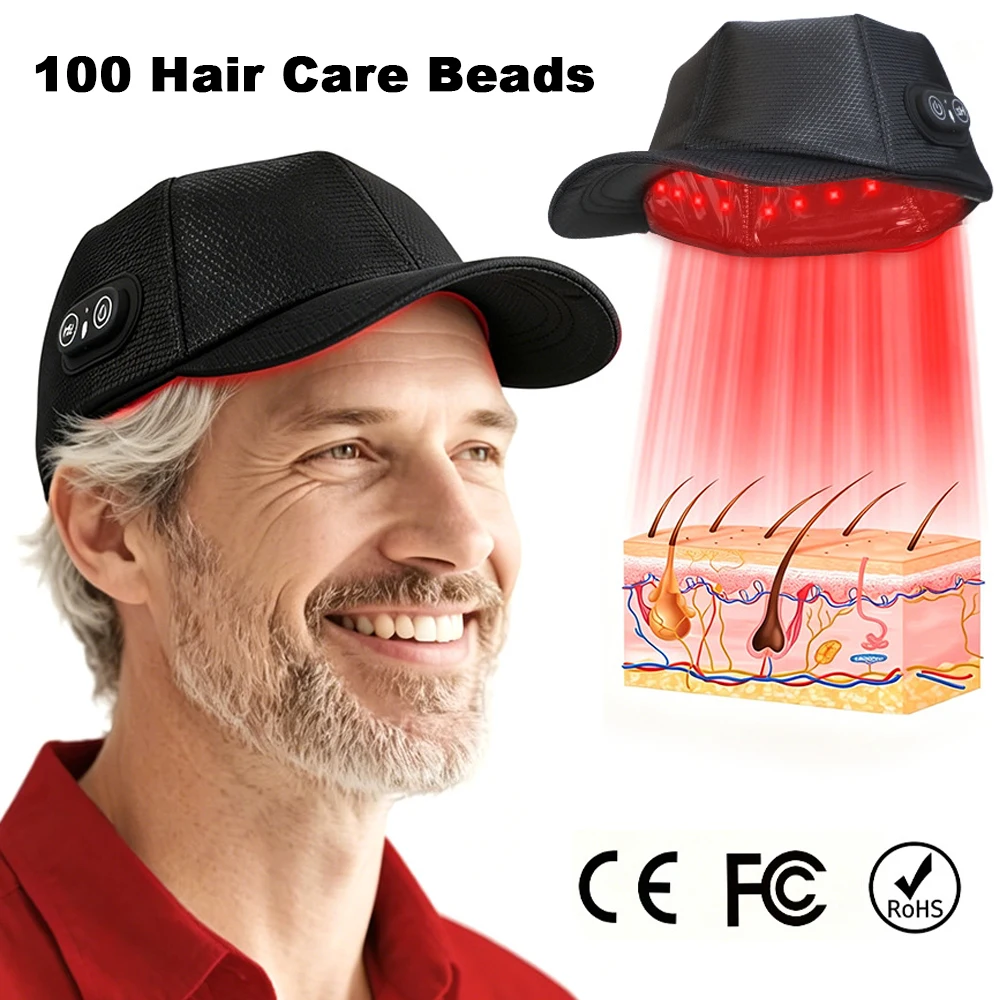 Red Light Therapy Hair Care Cap 100 LEDs Infrared Scalp Massage Hat Hands-Free 4 Modes Type-C Rechargeable Hair Nourish Device