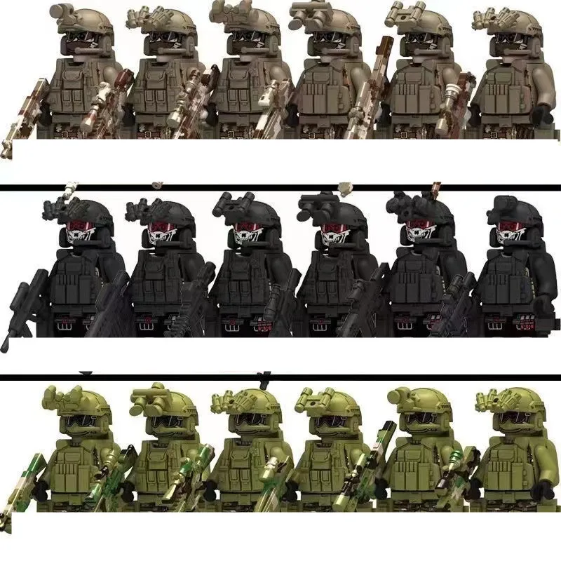 Bloques de construcción de comando fantasma para niños, figuras de soldado del ejército, Chaleco de arma militar, accesorios de ladrillos, juguetes para niños, 6 piezas por juego