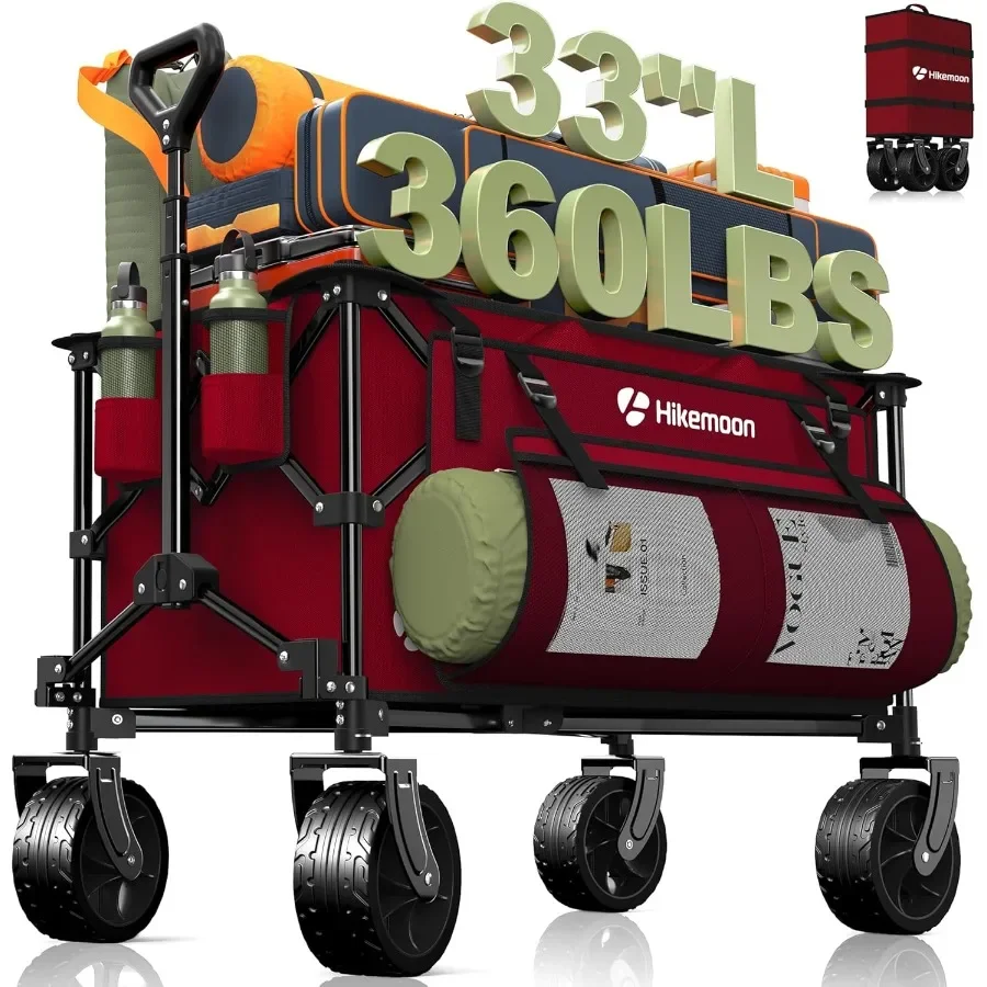

150L Collapsible Wagons Carts Foldable 360LBS Heavy Duty Folding Beach Cart with Big All-Terrain Wheels Portable Utility Wagon