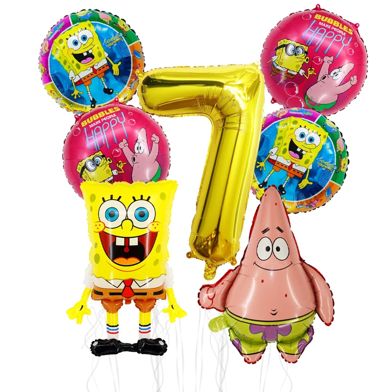 7 Stück Cartoon SpongeBob Patrick Star Folienballons Mädchen Junge Kindergeburtstag Party Dekoration Babyparty Ballons Geschenke – Detail 7