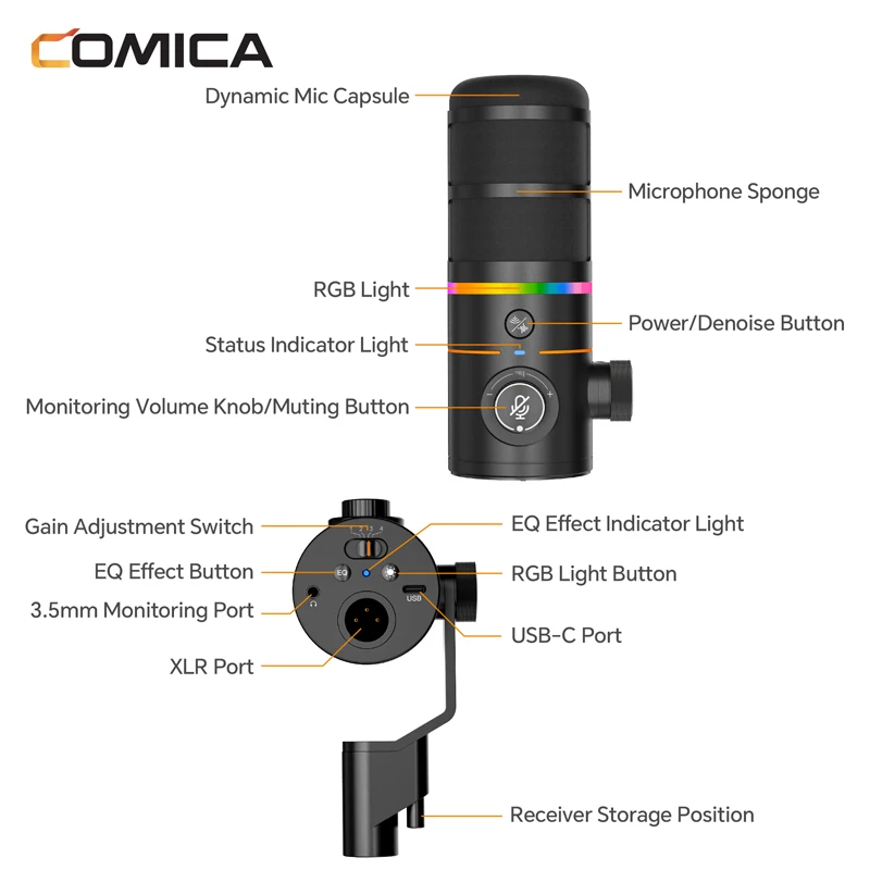 ميكروفون ديناميكي لاسلكي COMICA Ejoy D10/D10 PRO RGB مع حامل سطح المكتب/ميكروفون قوس ناتئ لغناء ألعاب البث المباشر #2