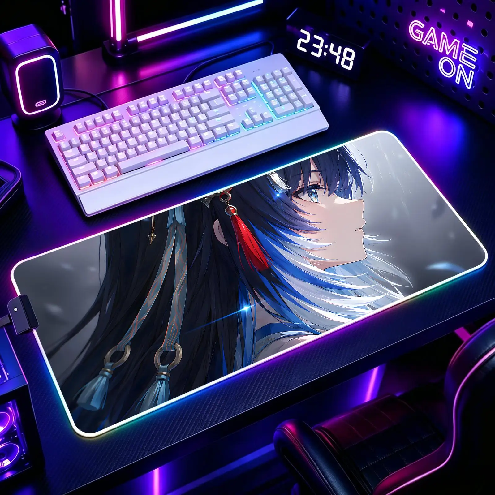 Mouse Pad RGB Color Changing Gaming Mouse Pad, Stitched Edges, XXL Large Keyboard Desk Mat Wuthering Waves YangyangXuanling