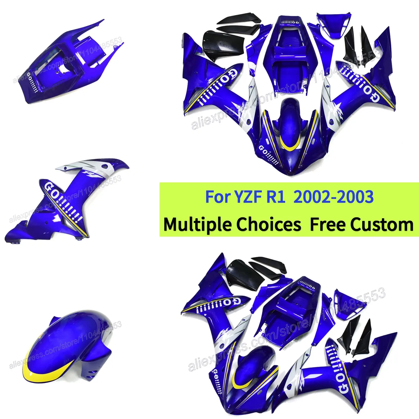 

Aftermarket Part Fairings Kit For YAMAHA R1 2002 2023 ABS Injection Bodywork YZF R1 02 03 | Blue Yellow | Go