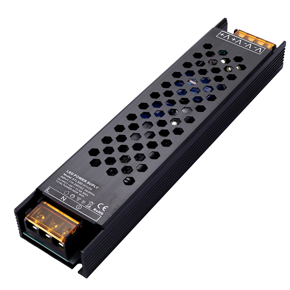 Indoor Slim Strip Light 400W 24v AC DC LED Driver CCTV Camera Switching Supply 12v 24v Power Supply 150W 60W 120W Outputs Black