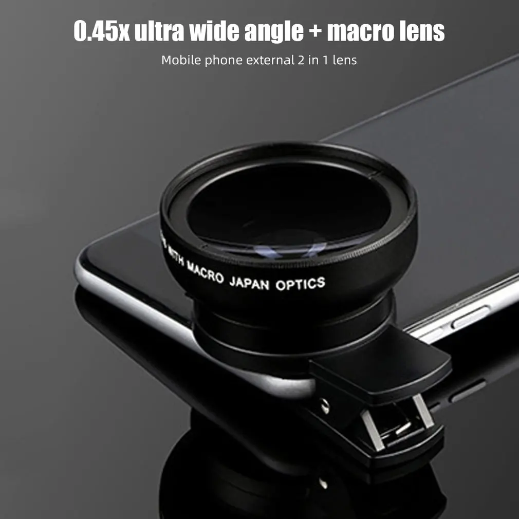 2 Microscopic Functions Mobile Phone Lens 0.45X Wide Angle Len & 12.5X Macro HD Camera Universal for iPhone Android
