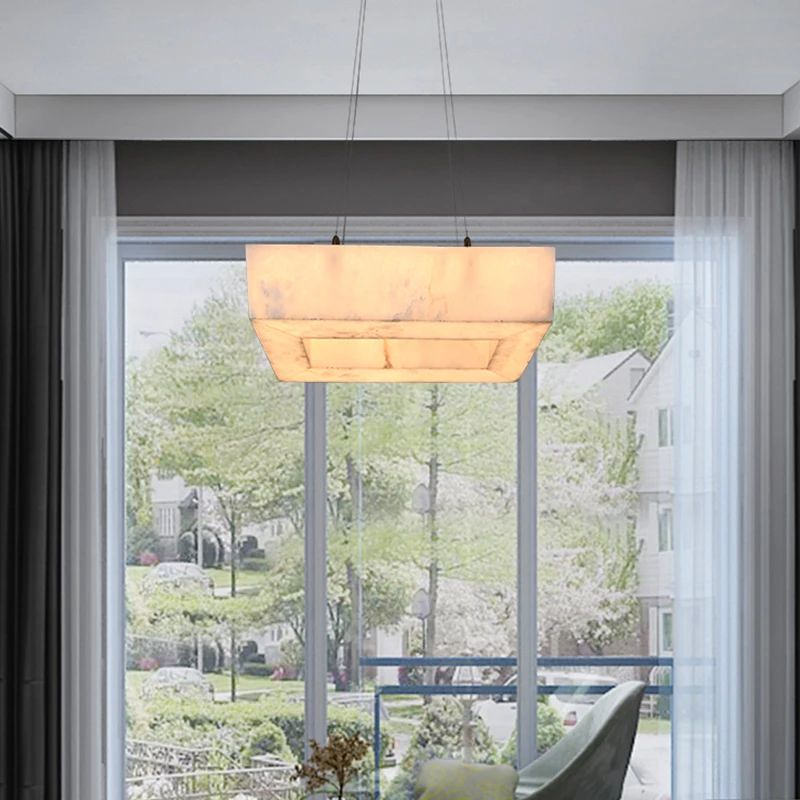

Nordic Brass Marble Living Room Pendant Light Modern Design Luxury Bedroom Dining Room Rectangular Copper Chandelier