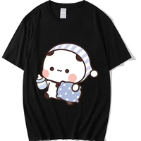 Couple Shirts Kawaii Cute BuBu Panda Going To Sleep with DuDu Bear Graphic Tshirt Men Women Clothes Long Sleeve Tees Summer