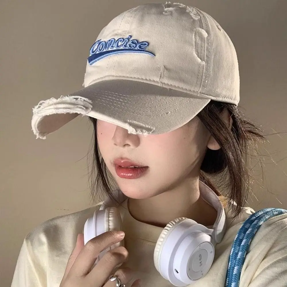 

Solid Color Korean Letter Baseball Hat Cotton Embroidery Holes Peaked Cap Visor Y2k Snapback Cap Men Women