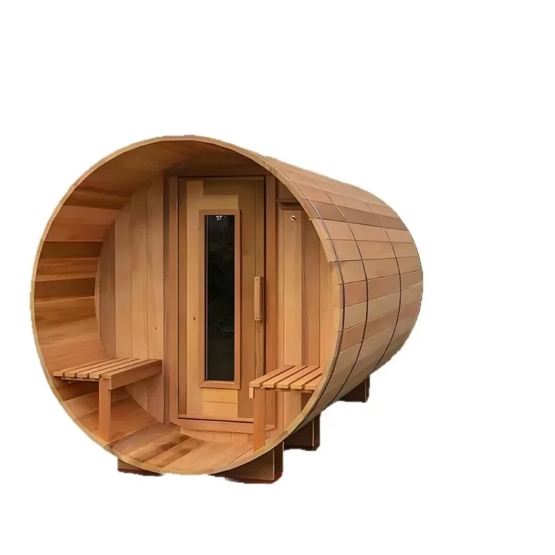 Luxury solid wood barrel outdoor sauna electric wood infrared