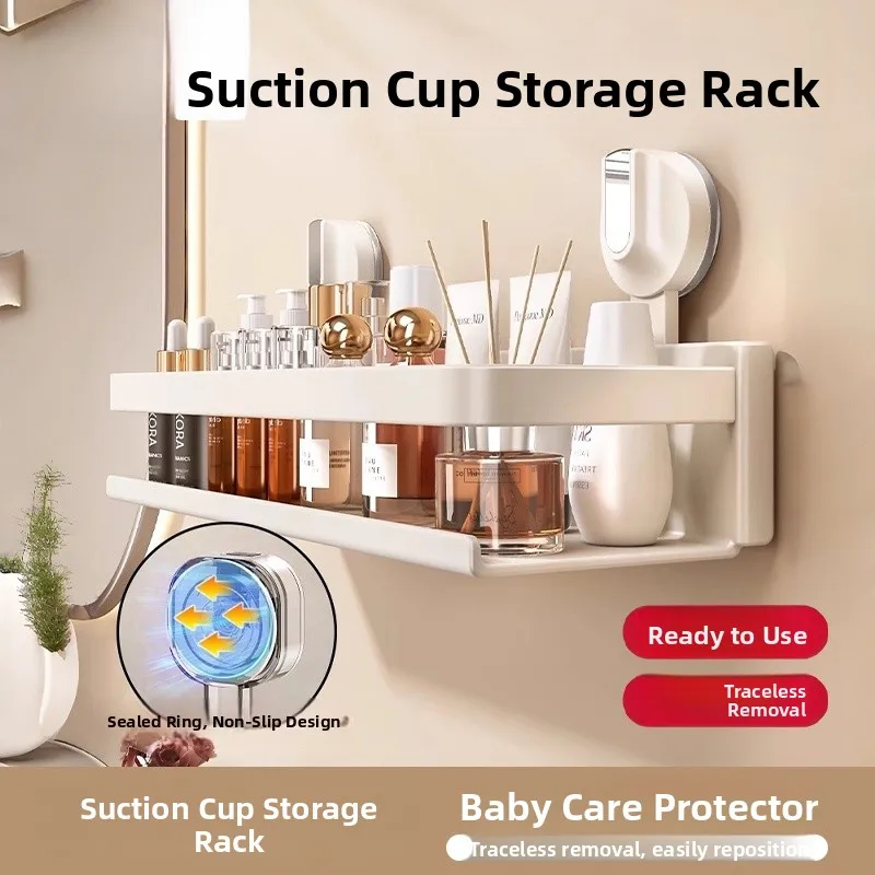 

Batoom Wall-Mounted Suction Cup Ra Toilet Storage elf Cosmetic Organizer No-Drilling Required Carbon Steel Painted Surface
