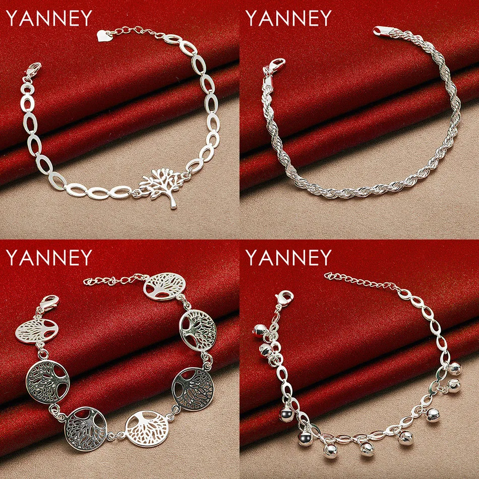 

925 Sterling Silver 8 Inch Delicate Tree Circle Bracelet Women Party Charm Jewelry Accessories Fashion
