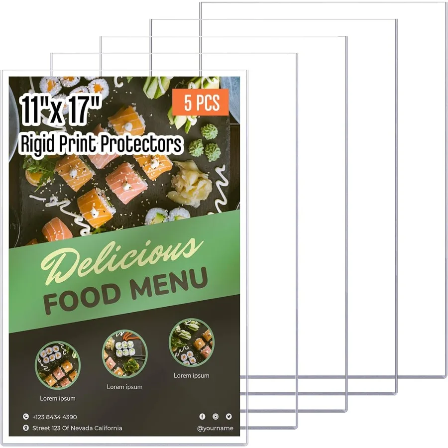 

5 шт. 11x17 жесткие защитные пленки для печати, сверхпрочные жесткие пластиковые листы, защитные пленки для страниц, держатель для кристаллов меню, прозрачный верх с рукавами для плакатов