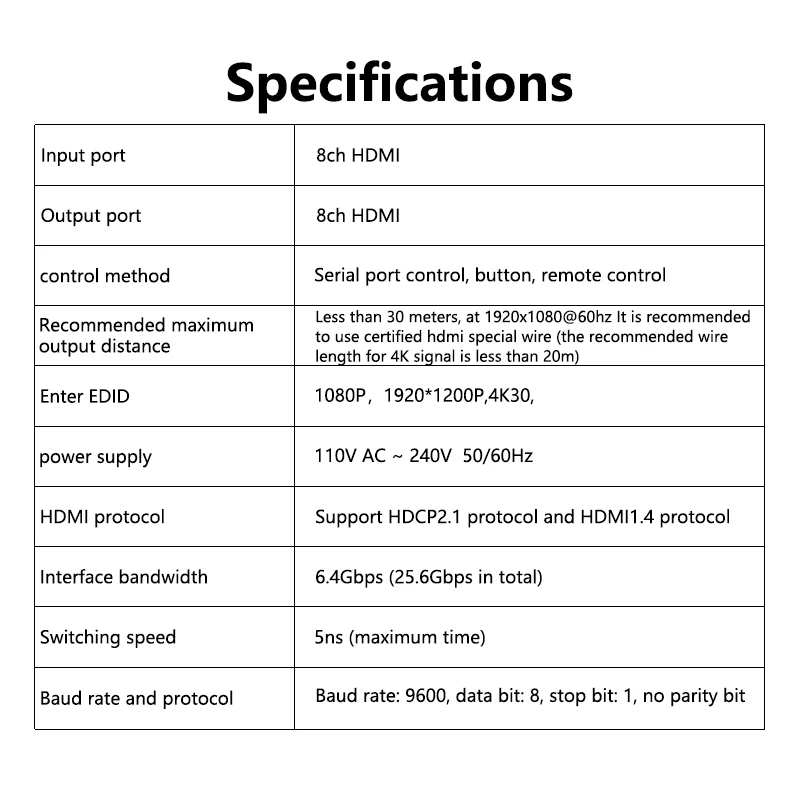 Matrix Schakelaar Hdmi 1.4 8X8 4K 30Hz Hdcp2.1 Profesional Rack Hdmi-Compatibele Splitter 8 In 8 Uit Met Hdmi Audio Video Switcher E