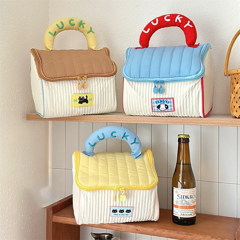 Cute Cottage Makeup Bag for Girls Large Capacity Skincare Storage Bag Portable Handheld Travel Wash Bag