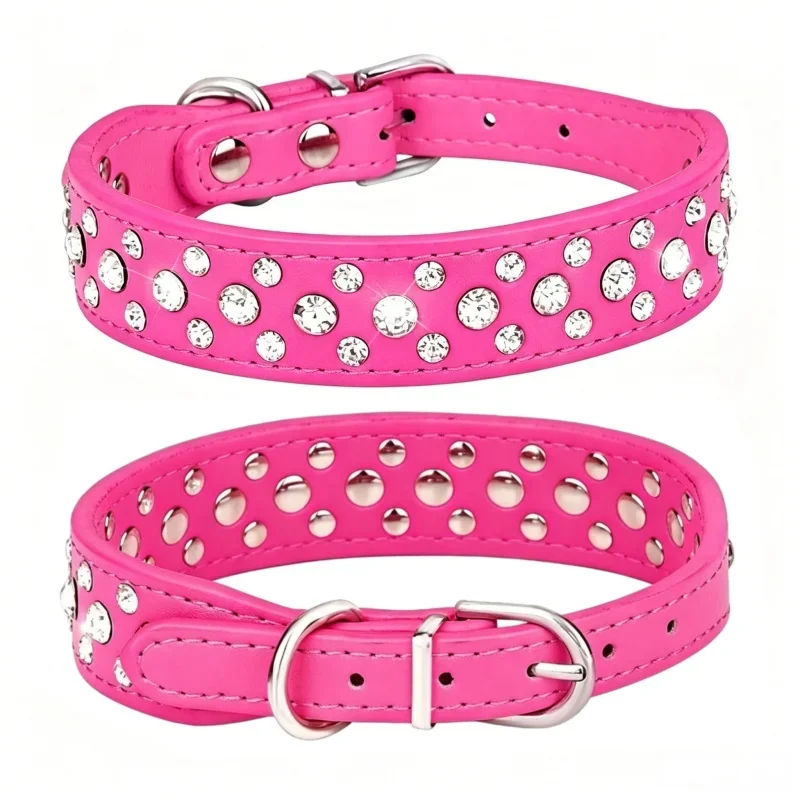 Niedliches Rosa Strass-Hundehalsband, Verstellbares PU-Leder Haustierhalsband mit Funkelnden Kristallen, für Kleine Hunde und Katzen, Party & Alltag – Detail 6