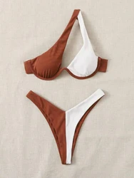 여성 원숄더 비키니 수영복, 하이컷 수영복, 푸시업 비치 비키니 세트, 섹시 비키니 수영복, 컷아웃 2024
