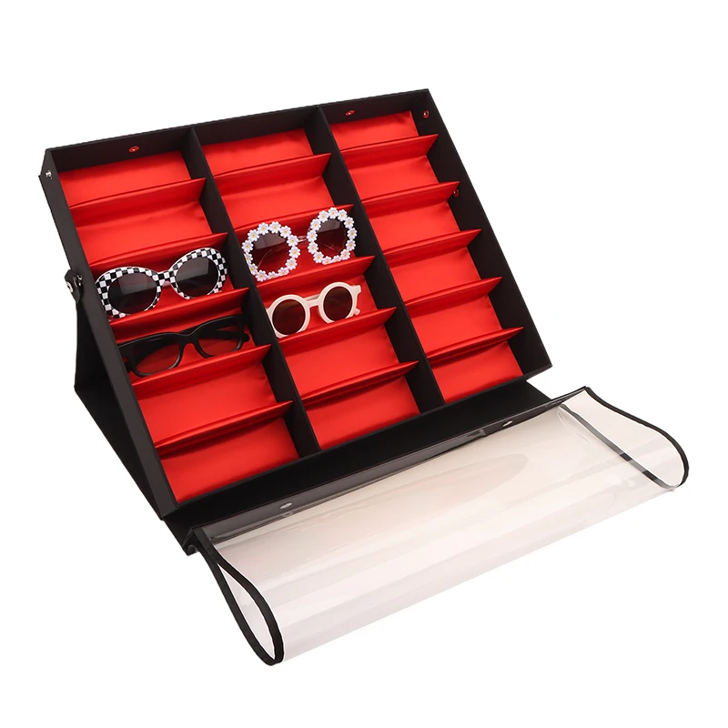Vitrine pour lunettes et lunettes de soleil avec 5/18 grilles, organisateur de rangement pour hommes et femmes