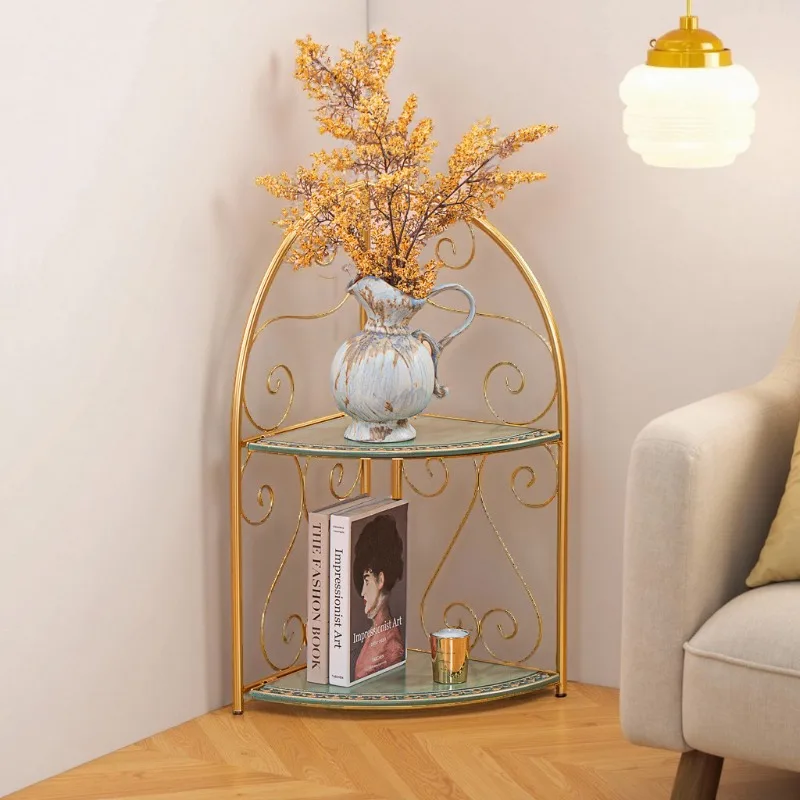 French Folding Edge Corner Corner Wall Living Room Sofa Small Apartment Bedroom Storage Rack Wrought Iron Solid Wood