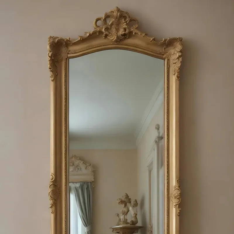 American retro carved full-length mirror French fitting mirror full-length mirror wall-mounted light luxury clothing store large