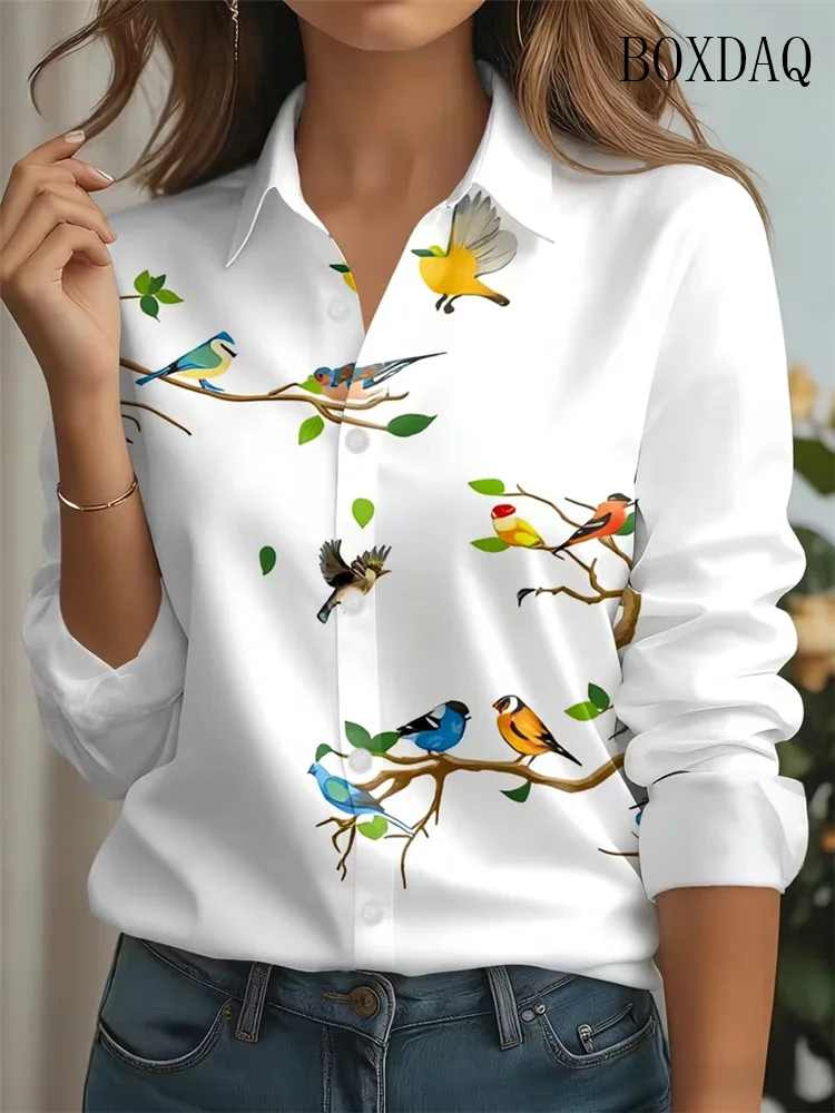 Elegant 2026 Women's Shirts Vintage Floral Printed Spring Autumn Blouse Lapel Neck Blouse Women Long Sleeve Loose Casual Shirts