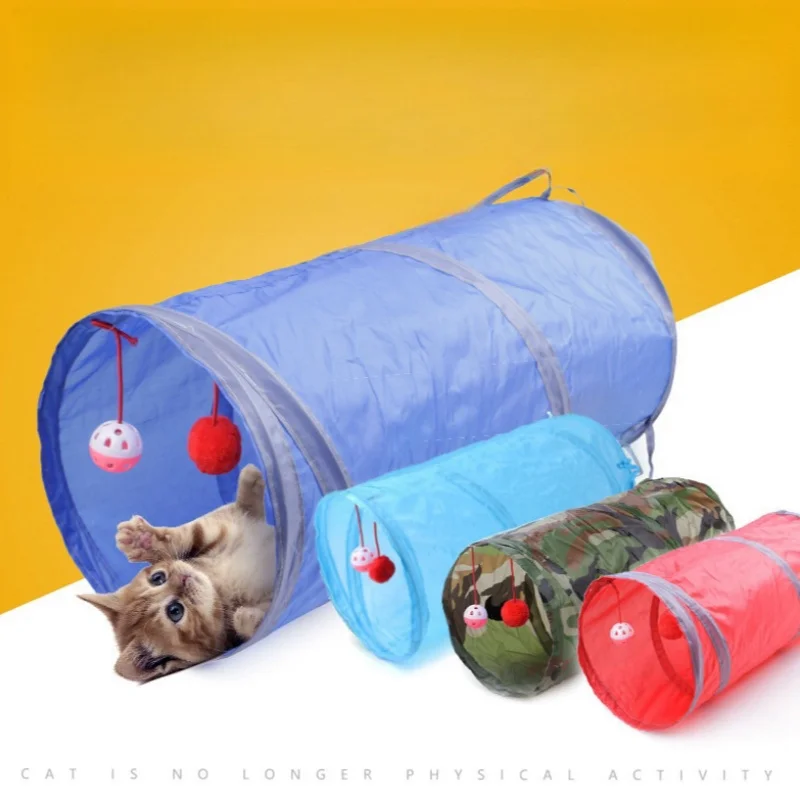 

Two-way Retractable Cat Tunnel Toy Cat Interactive Self Ring Bell Peek Hole Random Color Pets Accessories Foldable Cat Toy