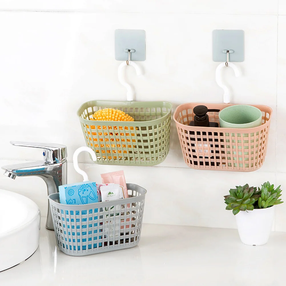 

Plastic Hanging Basket Thickened Hollow Drain Design Kitchen Bathroom Storage Organizer Rotatable Hook Sponge Soap Brush