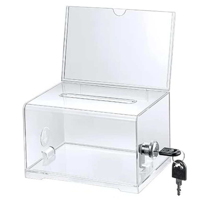 

1 Pack Acrylic Donation Box With Lock, Clear Ballot Box With Sign Holder, Suggestion Box For Fundraising