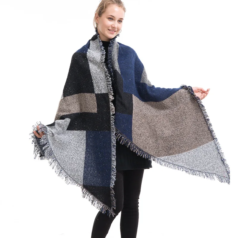 New Fashion Woman Scarf Wool Feel Shawl Bevel Cardigans Warm Knitted Pashmina Oversized Blanket Capes Scarves