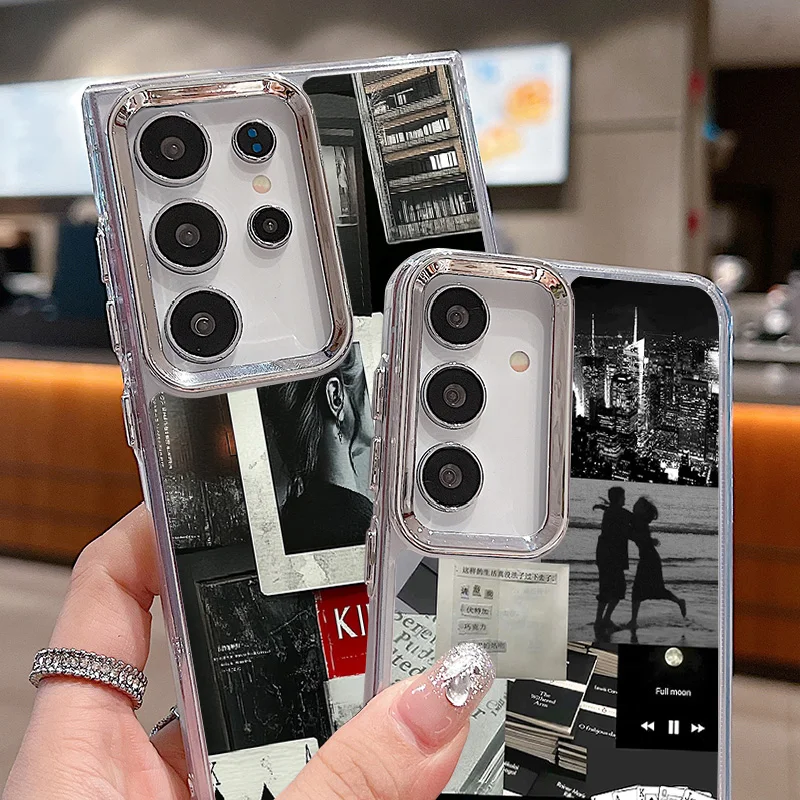 Plating Lens Spliced Pictures Case For Samsung Galaxy A55 A54 A35 A25 A15 5G A33 A14 A34 A52 A53 S20 S21 FE S22 S23 S24 Ultra