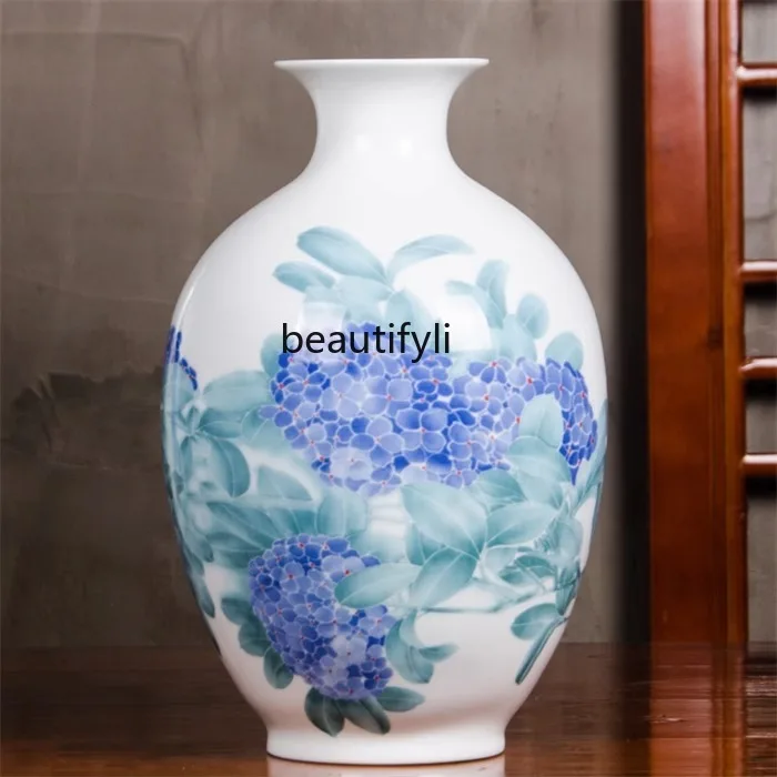 Ceramic Vase Hand Painted Flower Arrangement Chinese Antique and Curio Shelves Decoration Table-Top Decoration Wine Cabinet Home