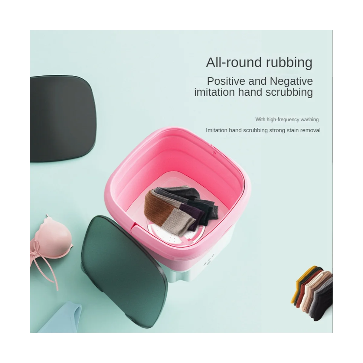 ポータブルミニ洗濯機,ペースウォッシャー,折りたたみ式,キャンプ用,Strava,ピンクプラグ