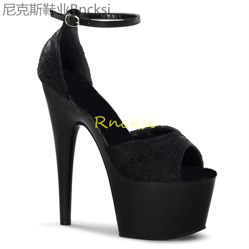 

17cm Word with sexy wild stiletto black waterproof platform cool women's shoes new summer high heels