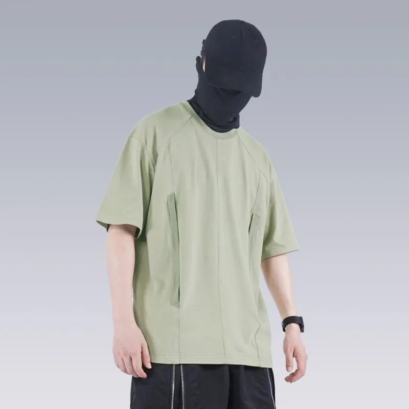 HKSH Techwear Retro Patchwork Washed Short Sleeve Summer New Men Tide Structure Waste Land Solid Color T-shirt Women Top HK18464