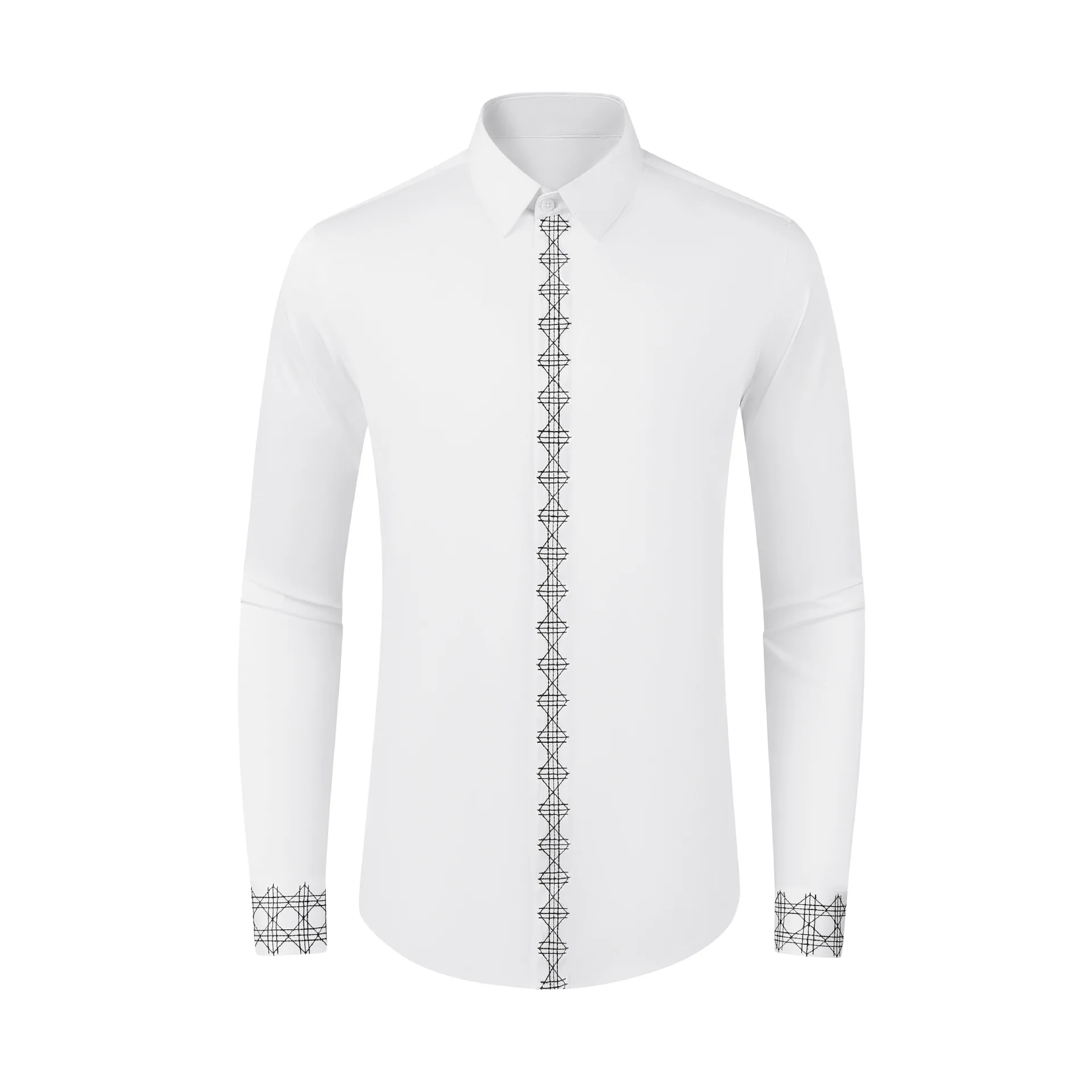 Autumn and Winter New Product: Black and White Cotton Combination Men's Top with Mesh Embroidery on the Front Sleeve