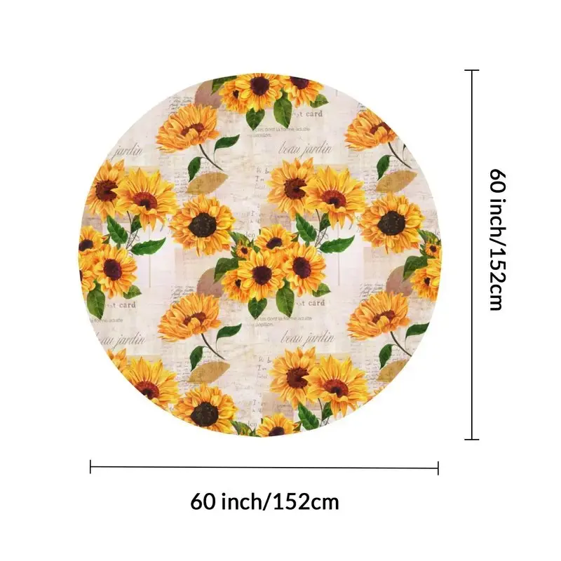 1PC Sunflower Round Tablecloths, Summer Style Vintage Bohemian Table Cover, Stain Resistant And Waterproof, Wrinkle Resistant Ta