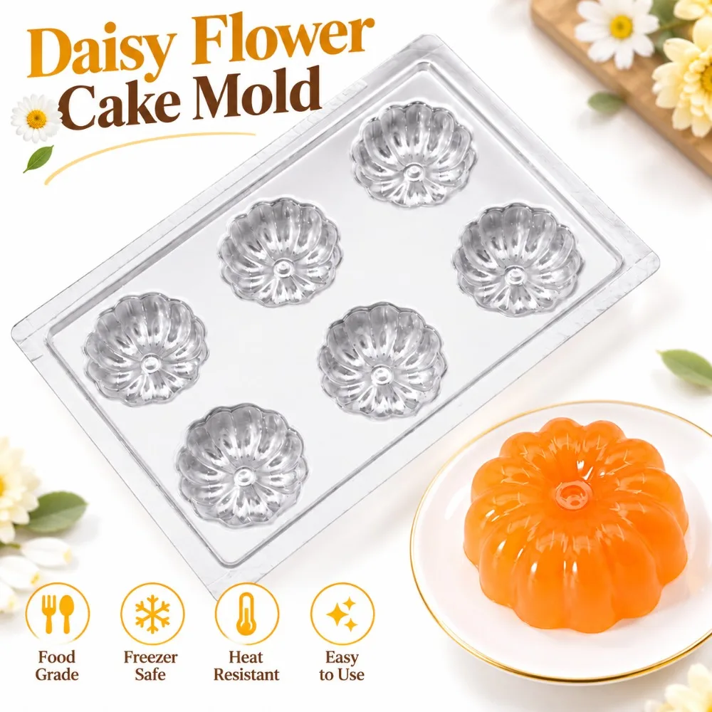 Candy Coating Daisy Flower Jelly Mold 6 Grids Non-stick Pudding Mold PP Soap Mold Cake Baking