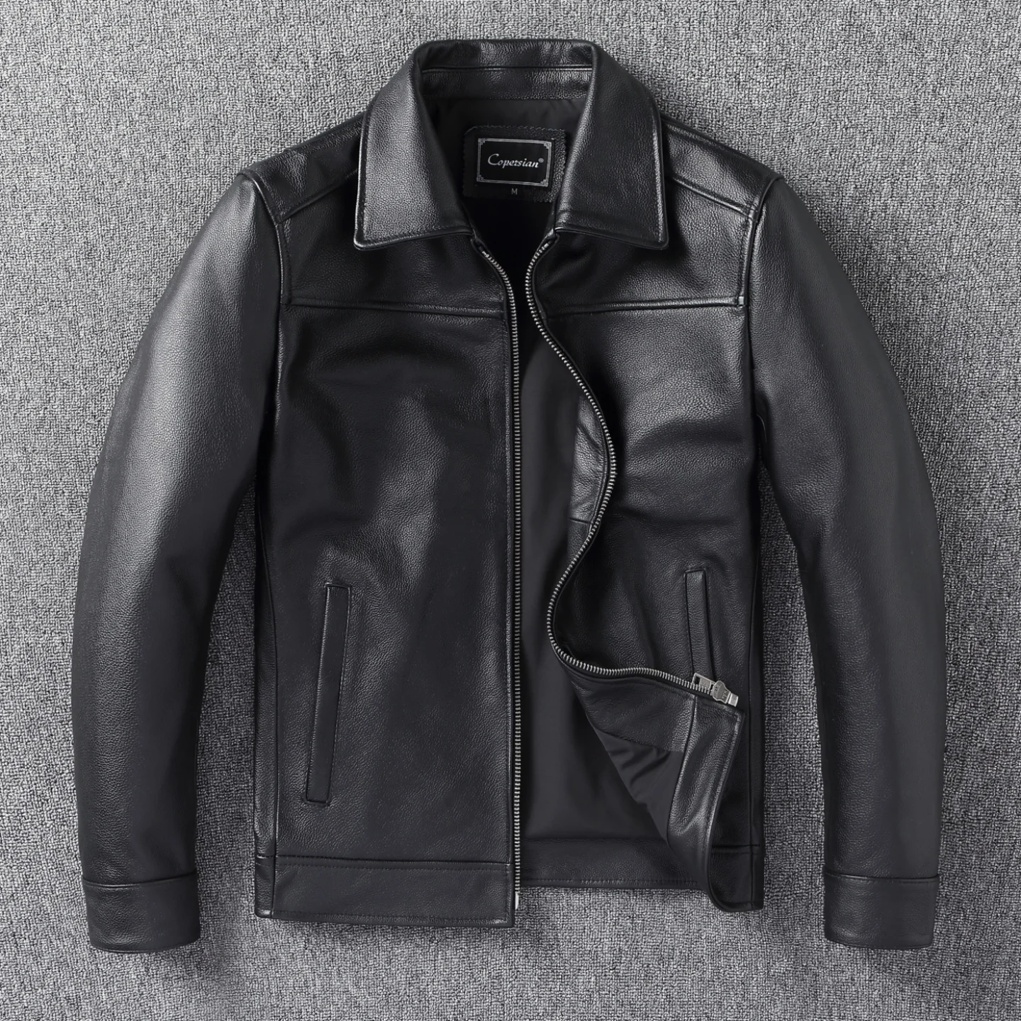 

Повседневная кожаная куртка для молодых мужчин из натуральной воловьей кожи высшего качества, приталенная, на молнии, ветрозащитная