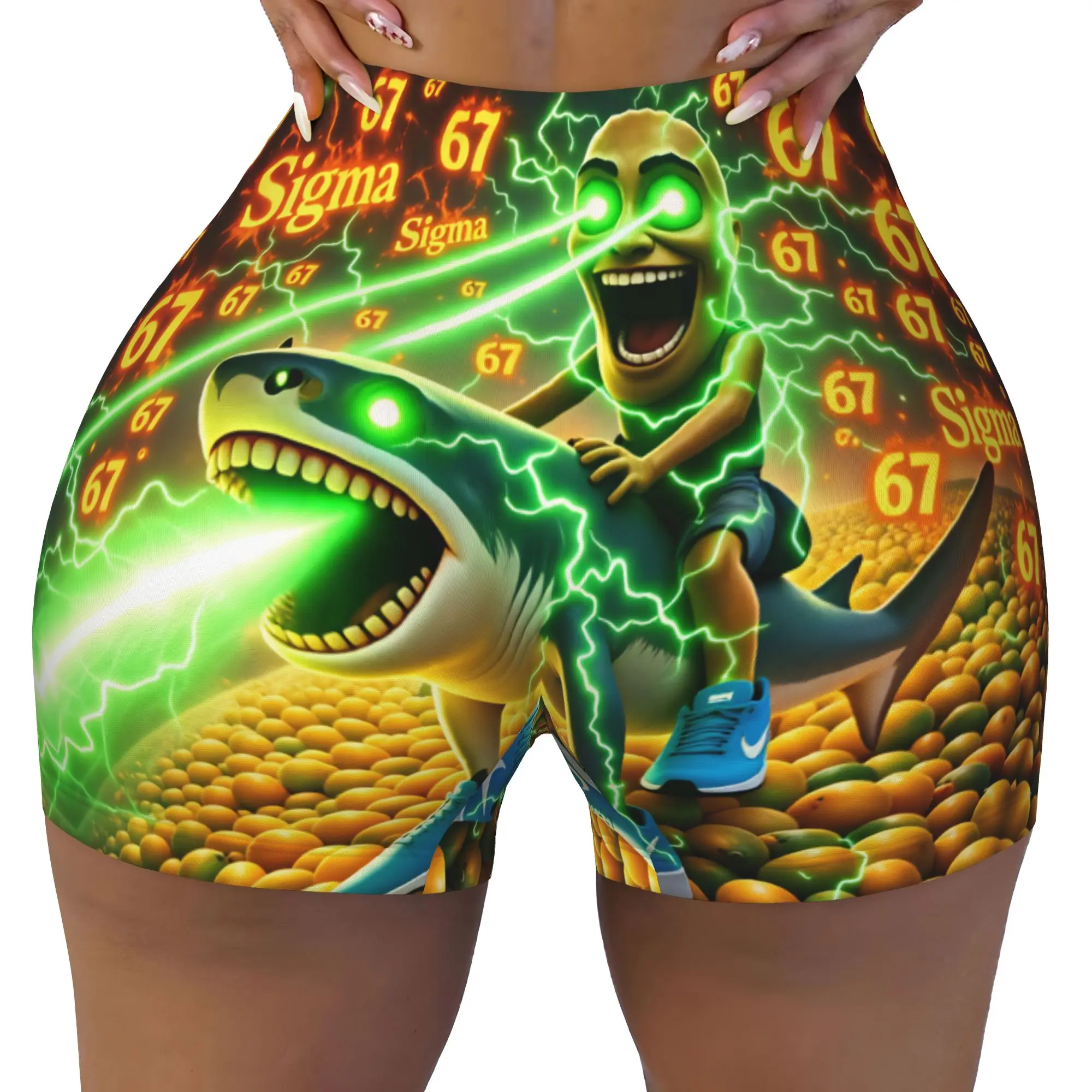 Custom Italian Brainrot 67 Tung Sahur Gym Volleyball Biker Shorts Women's  Workout Yoga Shorts