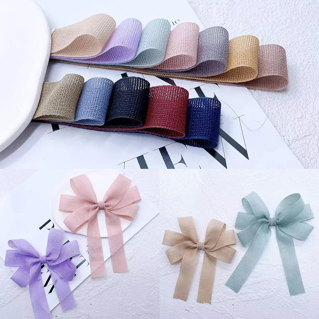 10mm 25mm 38mm Korean Solid Color Knit Ribbon Material Handmade Bows Making Brooch Clip Crafts Hair Accessories Flower Wrapping