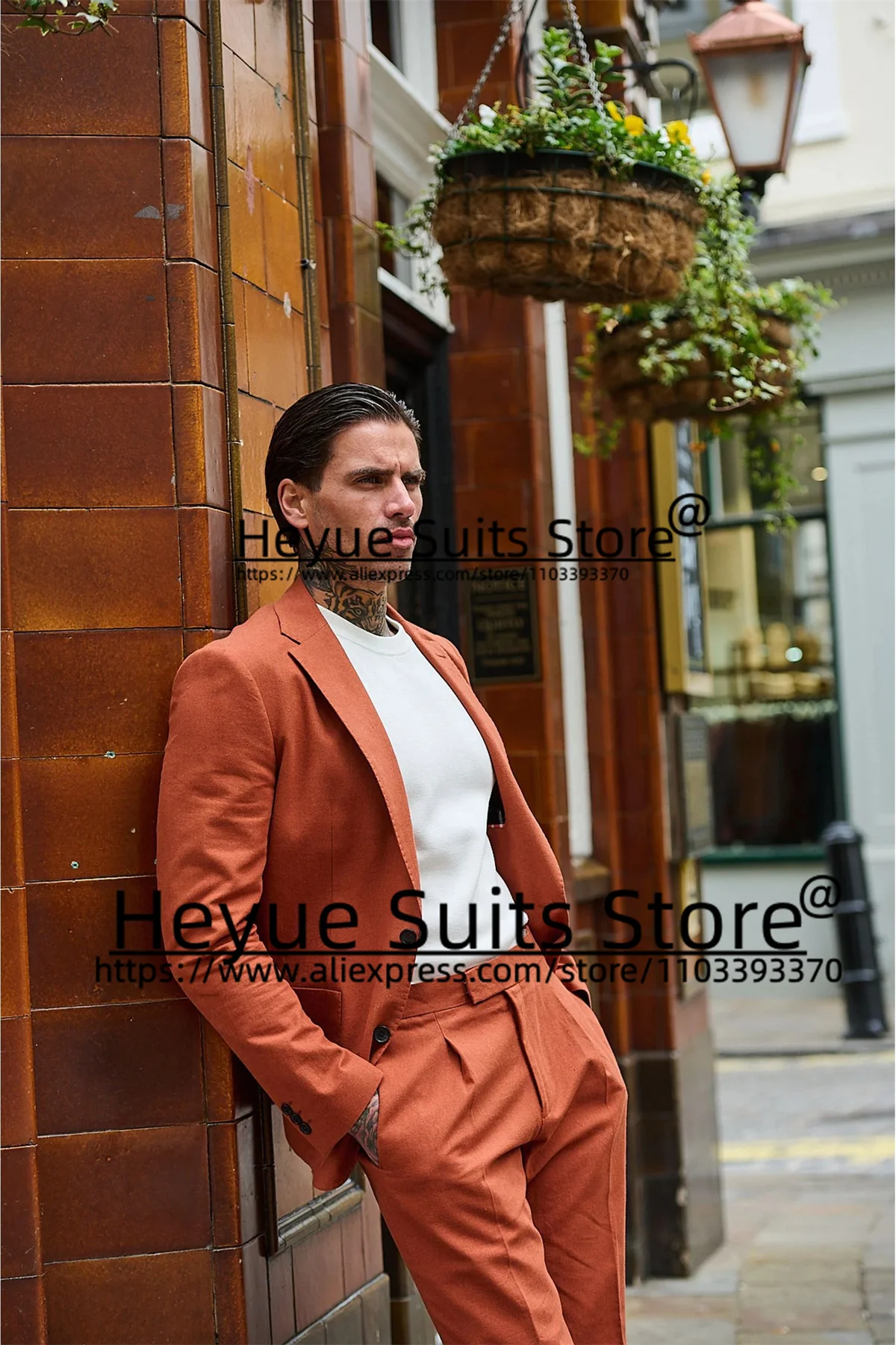 Orange Casual Classic Men Suits Tailor Made Slim Notched Lapel Groom Tuxedos 2Pieces Sets Hadsome Male Blazer trajes para hombre