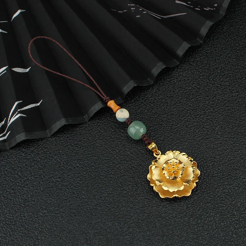 DIY accessories Chinese style brass hollow peony mobile phone chain pendant ancient gold-plated pendant mobile phone lanyard ret
