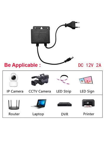DC12V 2A Waterproof EU Plug Power Adapter For CCTV Security Surveillance AHD Camera Charger NVR DVR Input AC100V-240V 5.5*2.1mm
