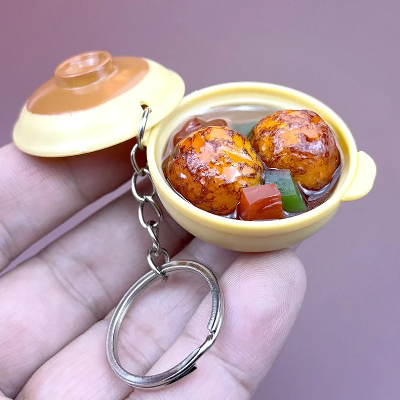 Creative Simulation Key Chain Casserole Food Food Toy Model Keyring Car Phone Bag Pendant Ornament Gift Trinket Jewelry Llaveros