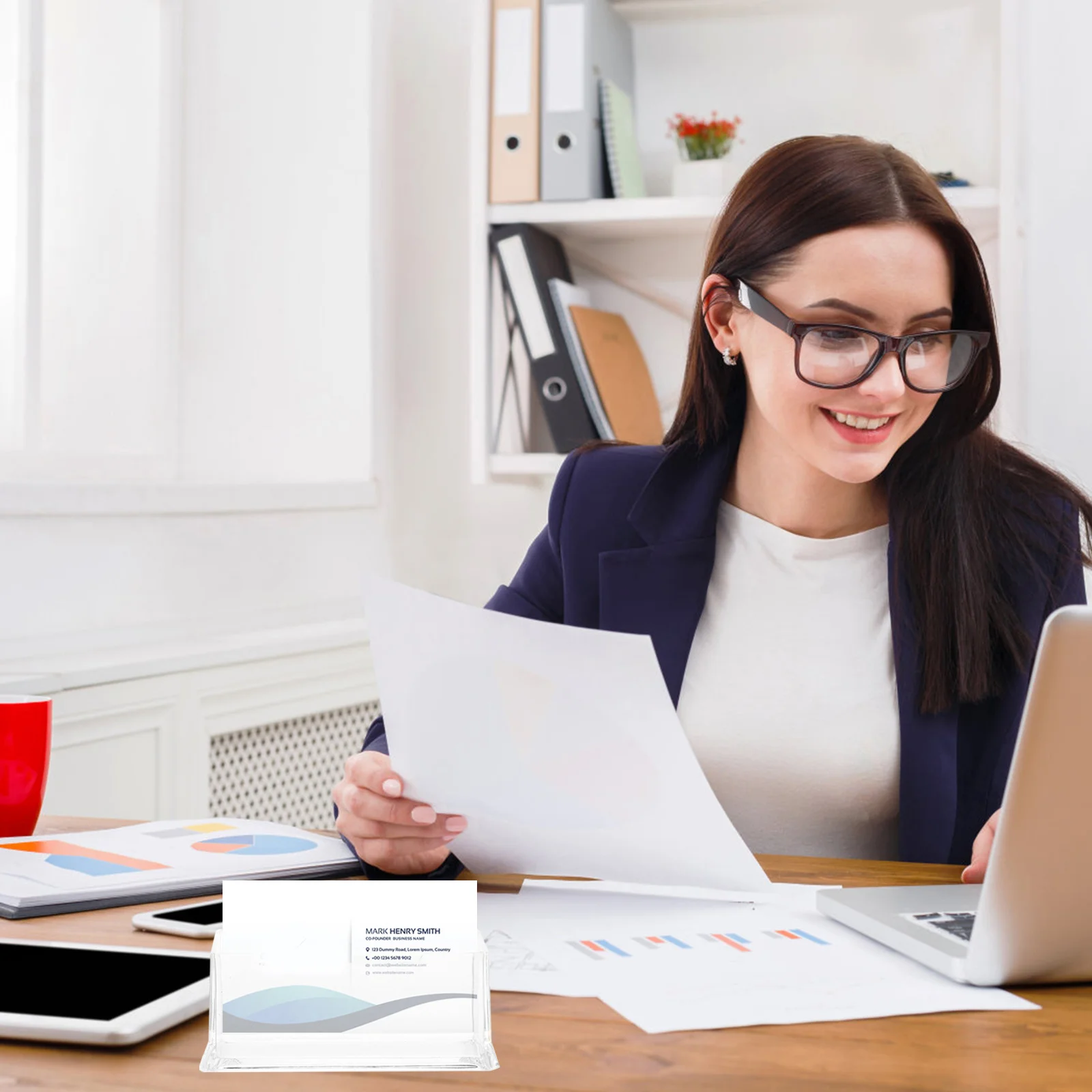 

6Pcs Transparent Plastic Business Card Display Stand Desktop Holder Thick Base Organizer Office Card Storage Holder