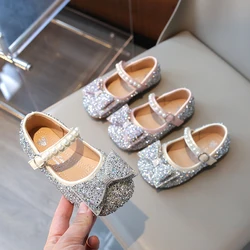 Girls Sandals Silver Rhinestone Bowknot Middle and Big Kids Mary Jane Shoes Pink Fashion Non-slip Soft Kids Sandals Girls Shoes