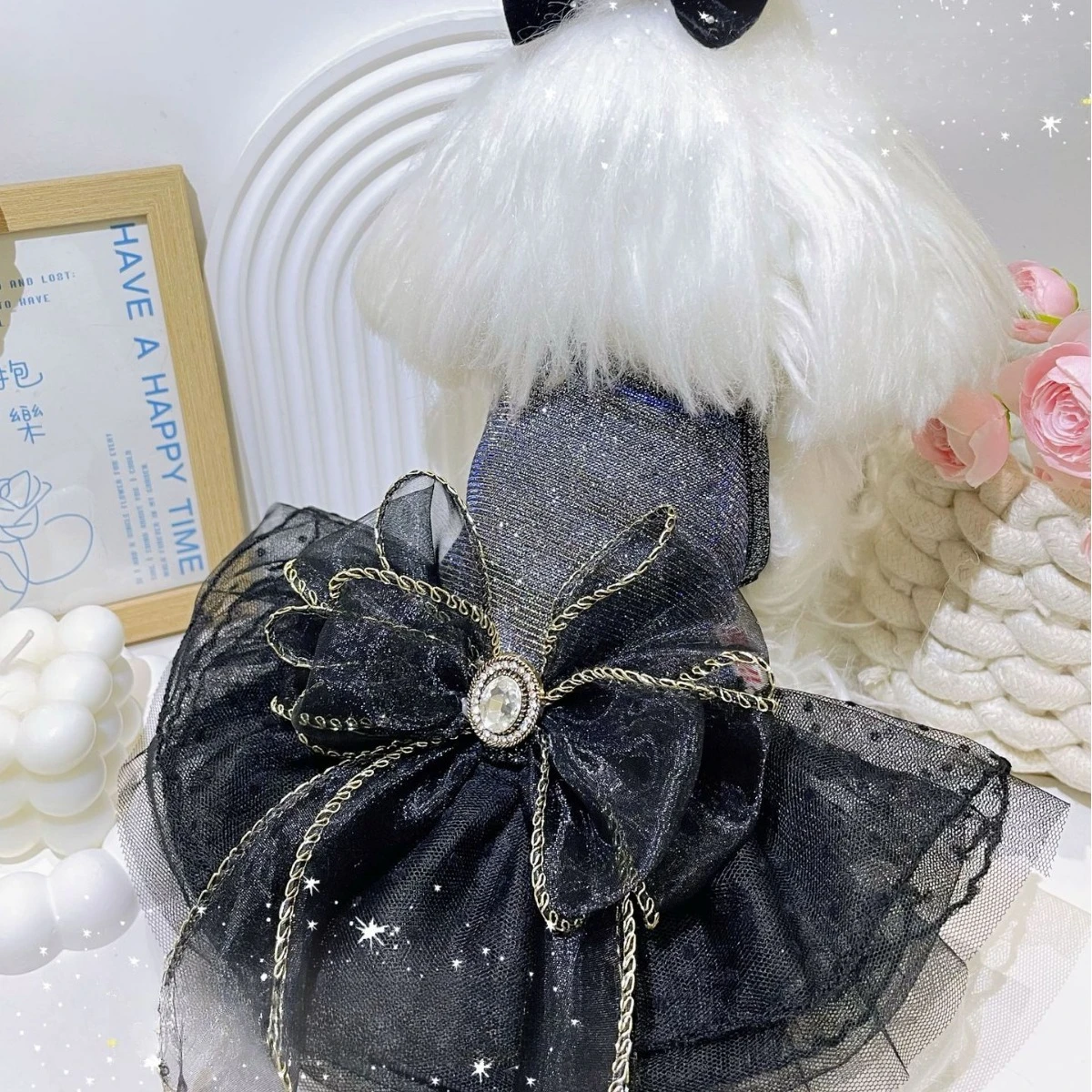 

Teacup Dog Tutu Dress with Spaghetti Strap, Black Summer Sleeveless Gown for Yorkie Bichon Puppy, Small Pet Dresses Herben