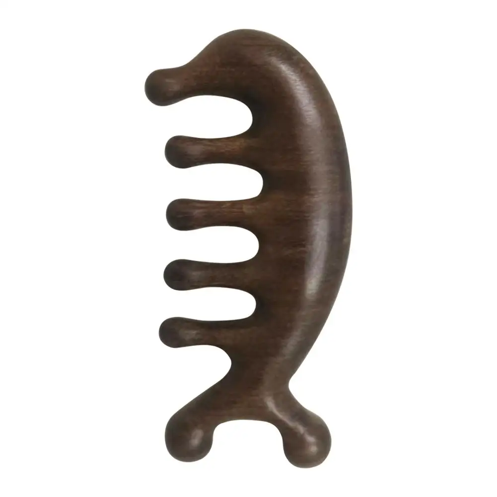 Wooden Massage Comb Head Face Scalp Gua Sha Massager Body Wide Tooth Scraping Natural Sandalwood Massage Facial C2V4